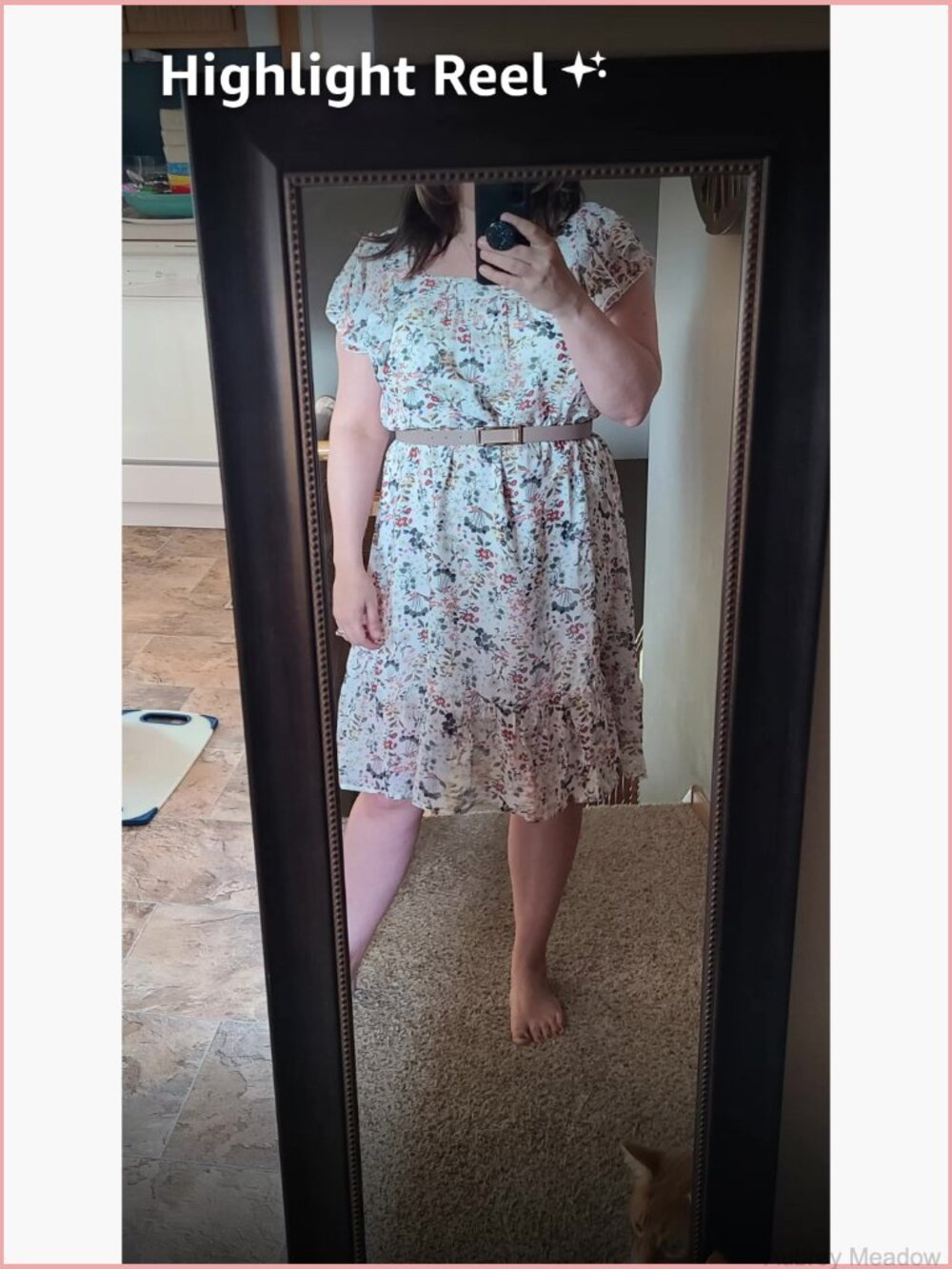 Midi Floral Chiffon Dress Flutter Sleeve Square Neck Belted Ruffled - Picture 7 of 7